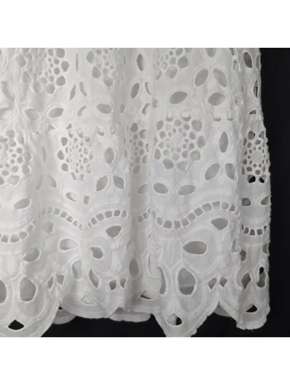 LIV Los Angeles White Eyelet Lace Midi Skirt Tiered Smocked Boho Summer Size M